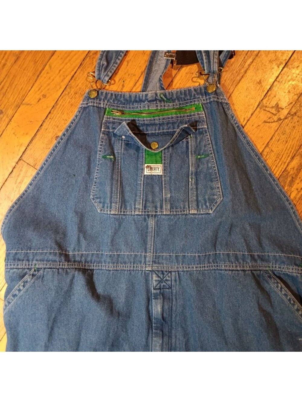 Bib Overalls 50x32 Liberty Denim Blue Pockets Mens Distressed Trashed Farm